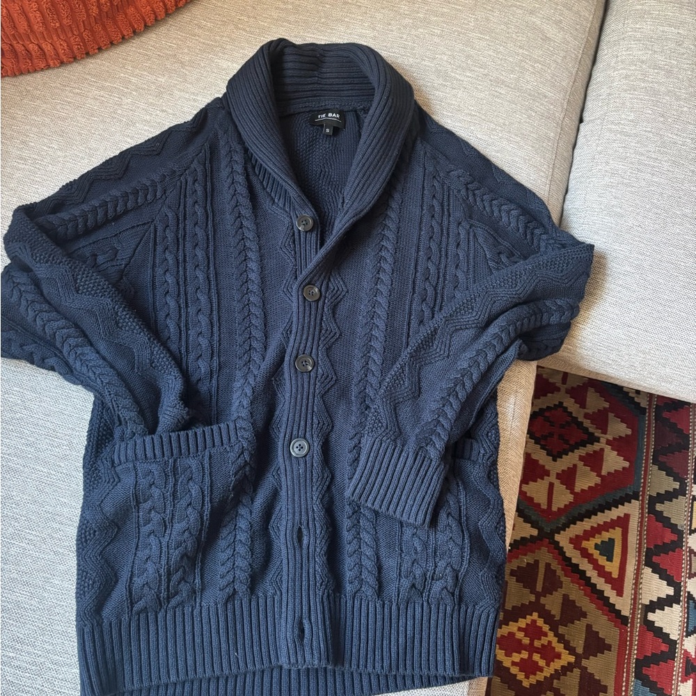 The Tie Bar Dark Blue Cable Knit Cardigan